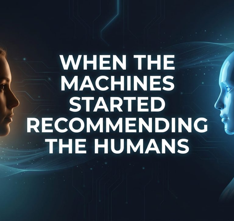 Featured banner reading When the Machines Started Recommending the Humans, exploring AI visibility and human and machine collaboration.